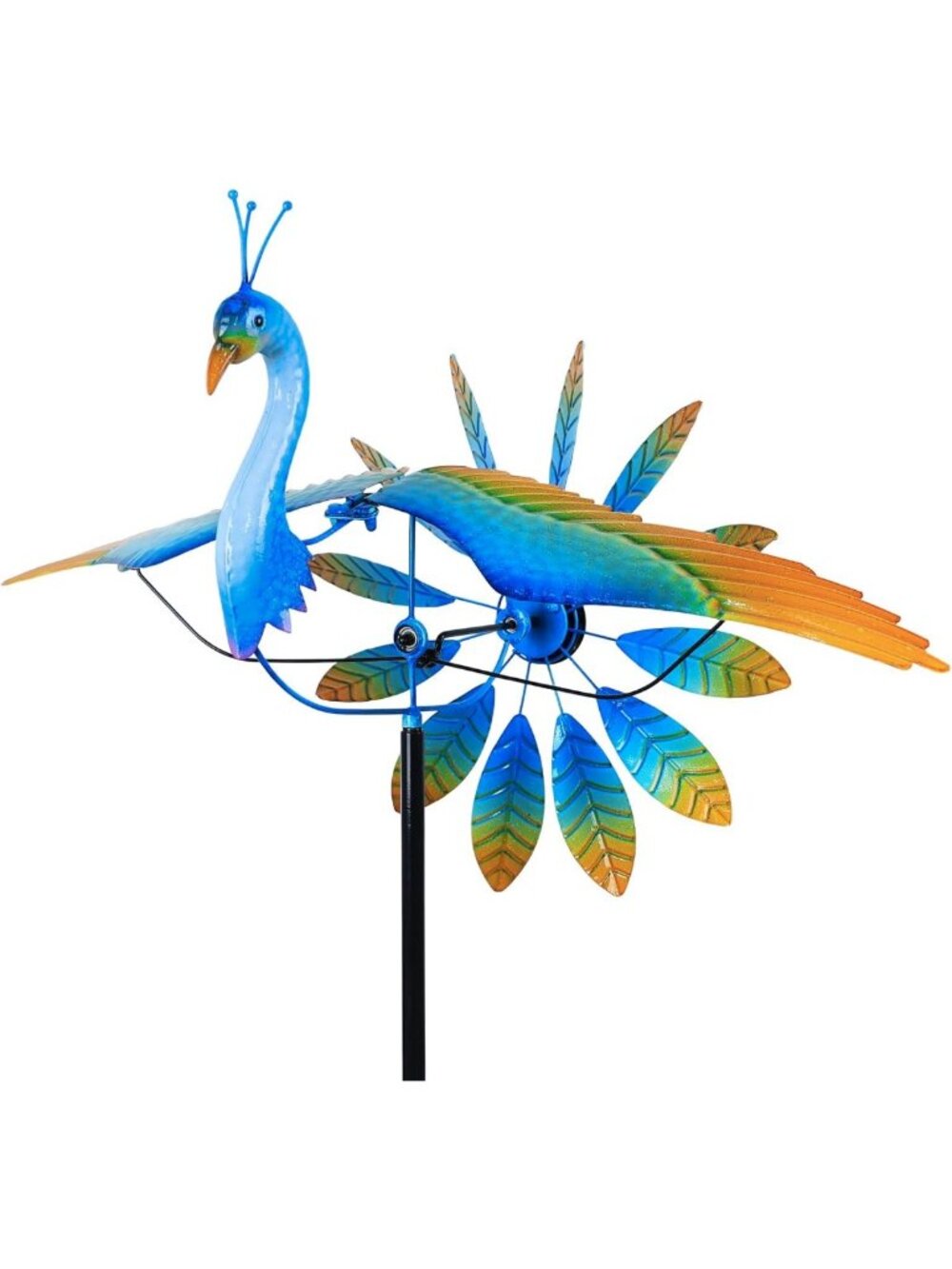 Colorful 60" Metal Peacock Wind Spinner - Kinetic Outdoor Garden Art Decor